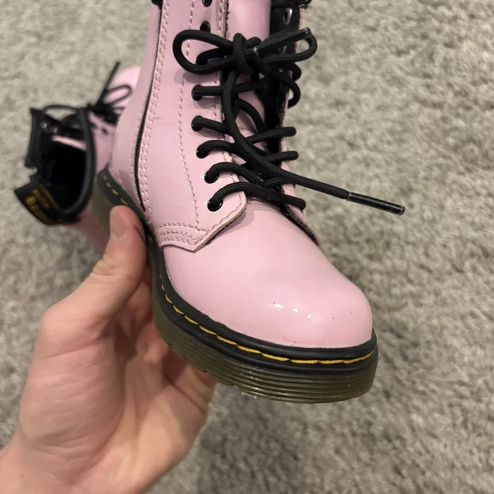 Dr. Martens Patent Leather Pink Toddler Combat Boots - SZ 9c Childs Kids Shoes